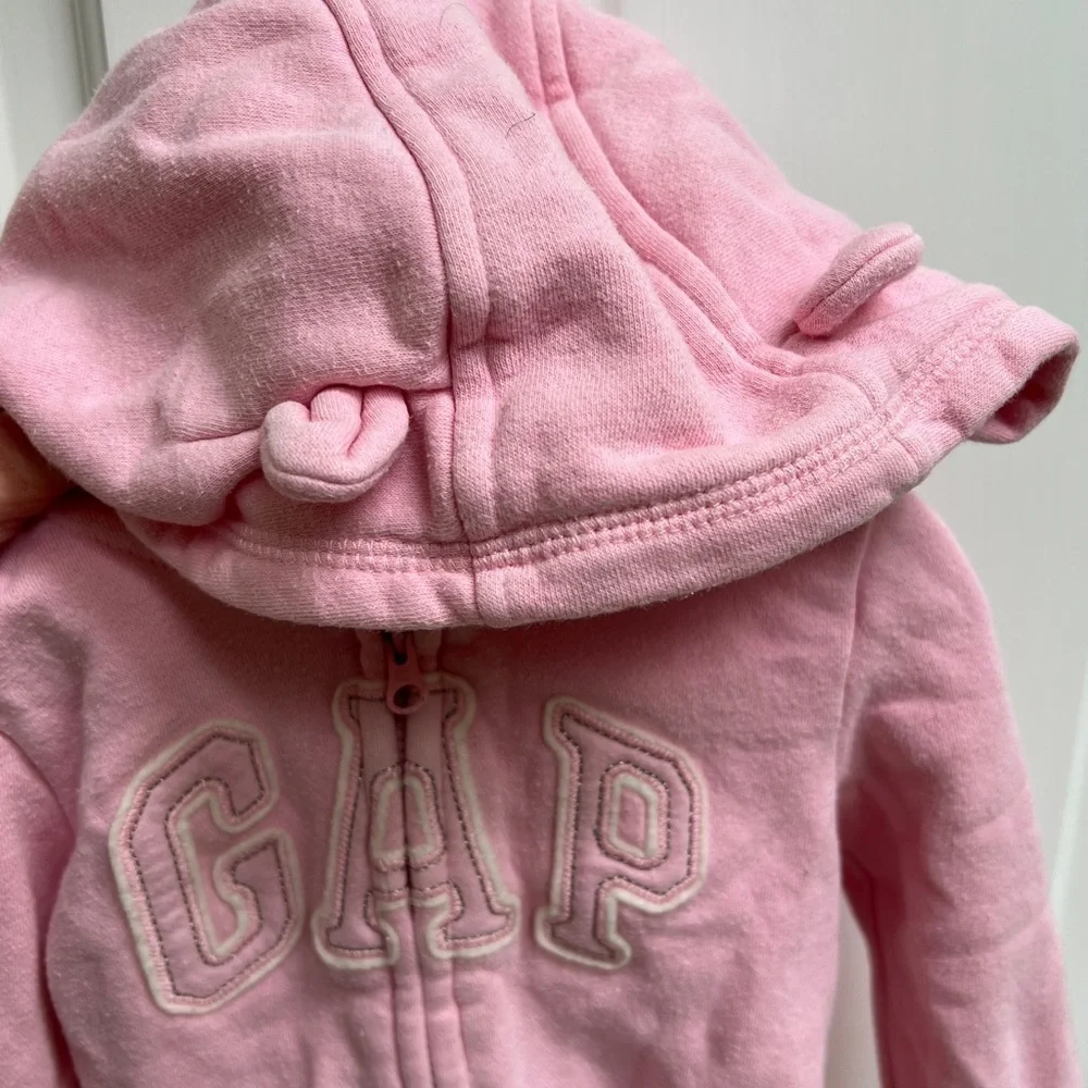 Baby Gap 12-18M pink Zip Up Hoodie Jacket with Bear Ears on Hood